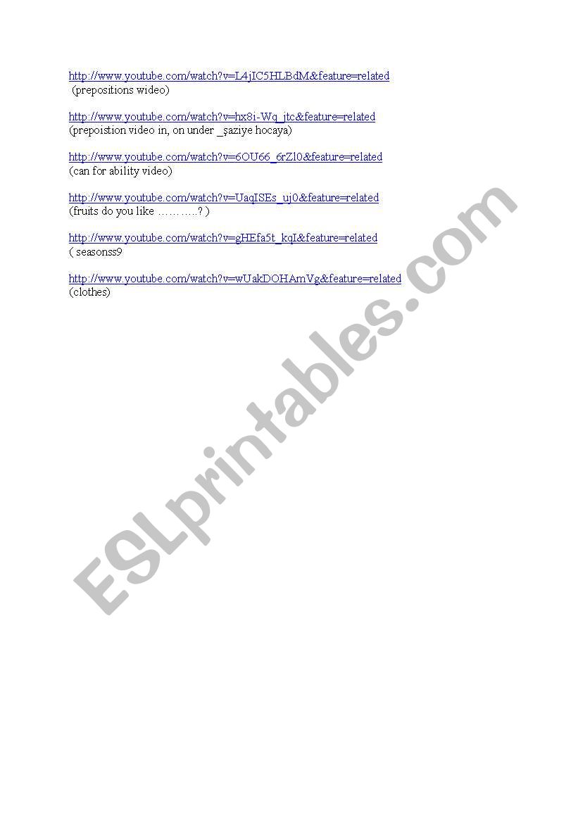 video links about elt worksheet