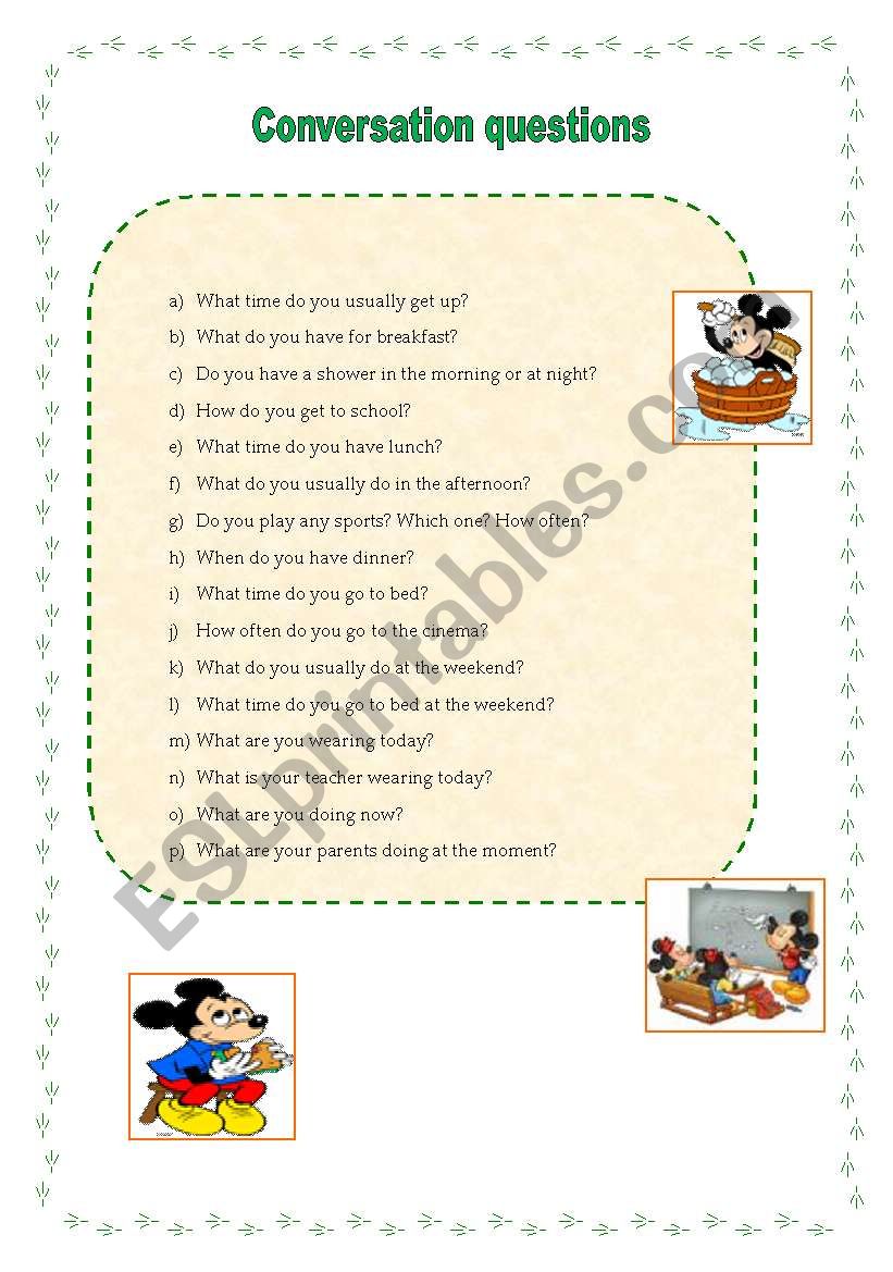 Basic conversation questions worksheet