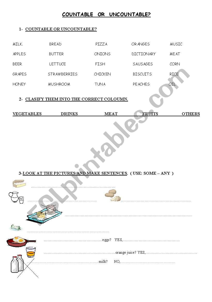 Countable  or  Uncountable? worksheet