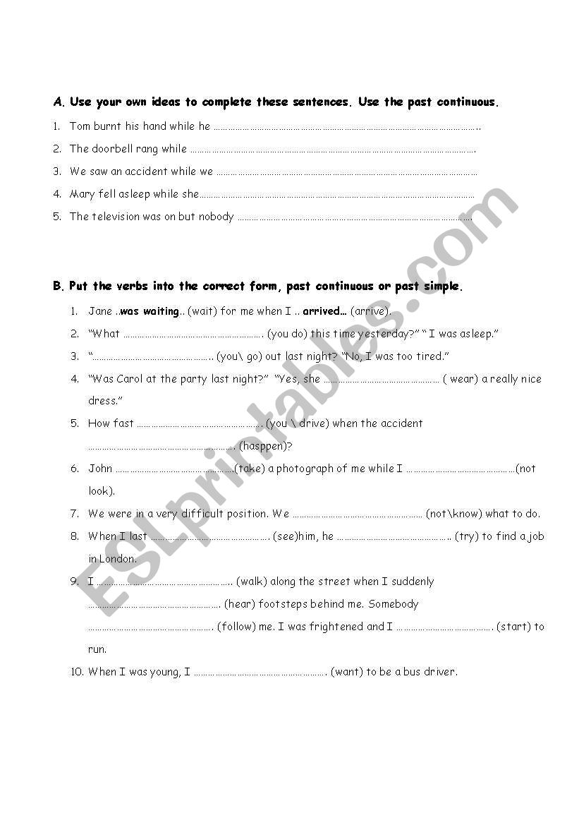 Past Continuous Tense Exercises