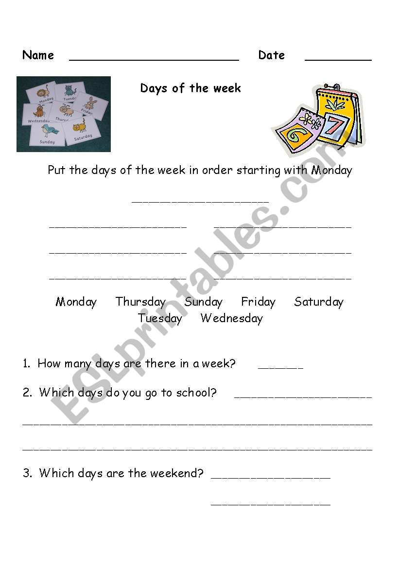 Days of the week worksheet worksheet