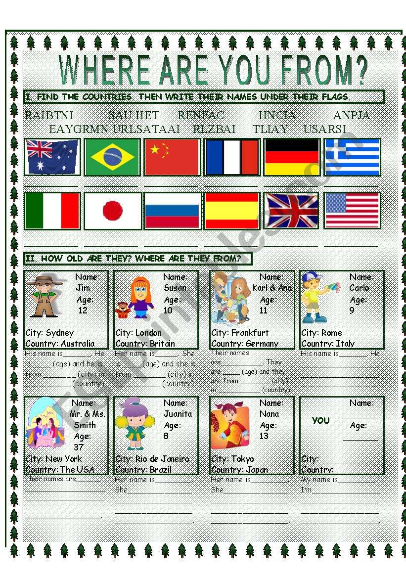 WHERE ARE YOU FROM? worksheet