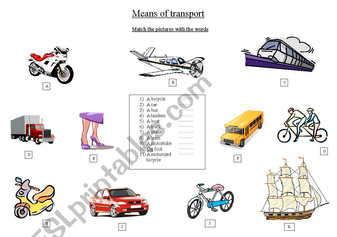 Transportation Matching worksheet  Vocabulary, English vocabulary