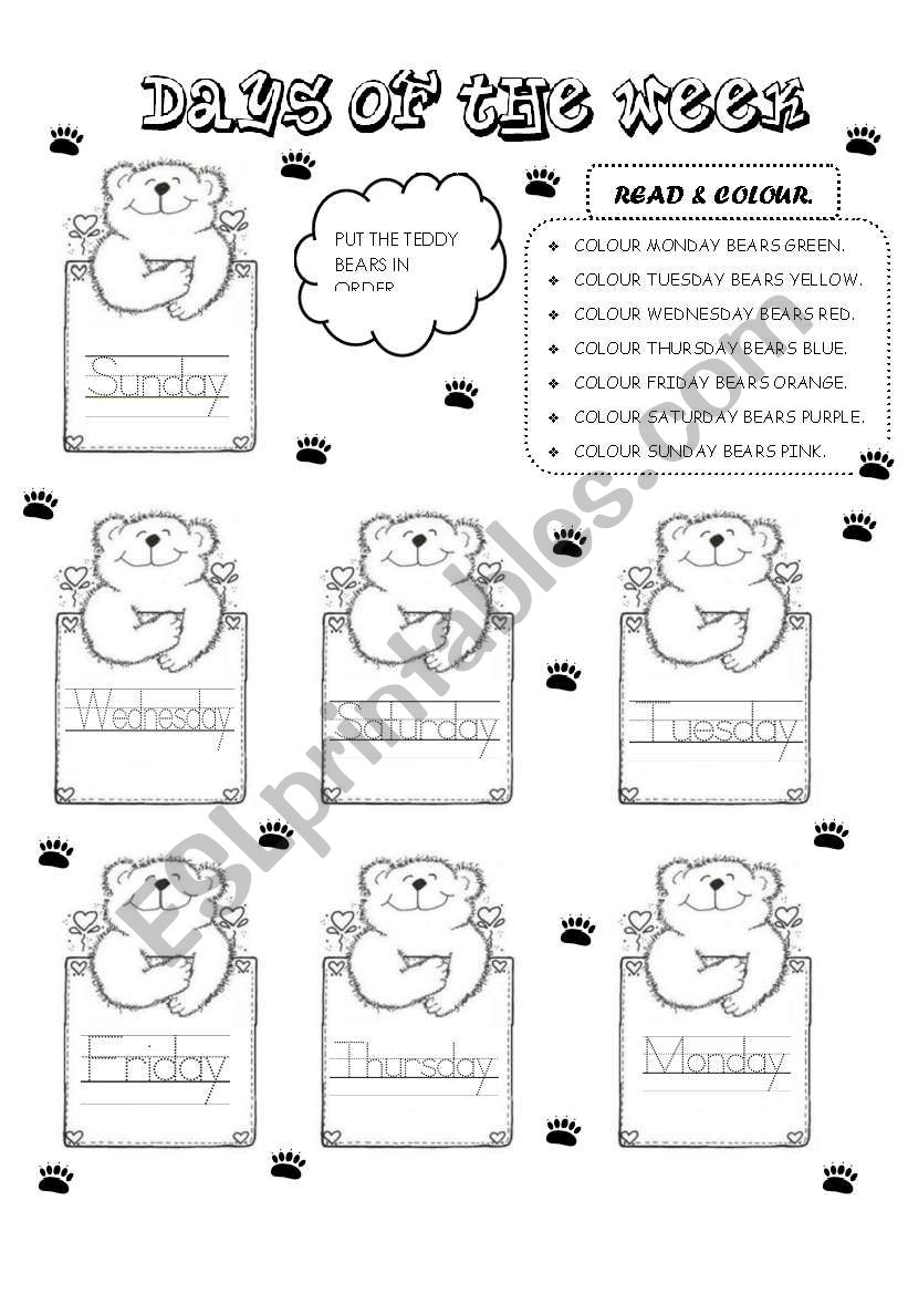 TEDDY DAYS OF THE WEEK worksheet