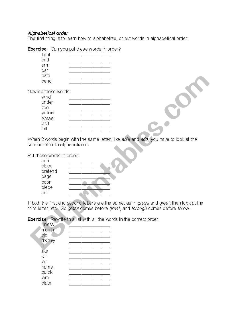 Alphabetical Order practice worksheet