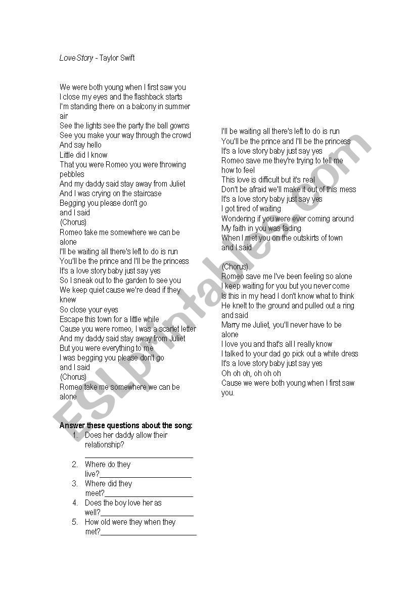 Love Story worksheet