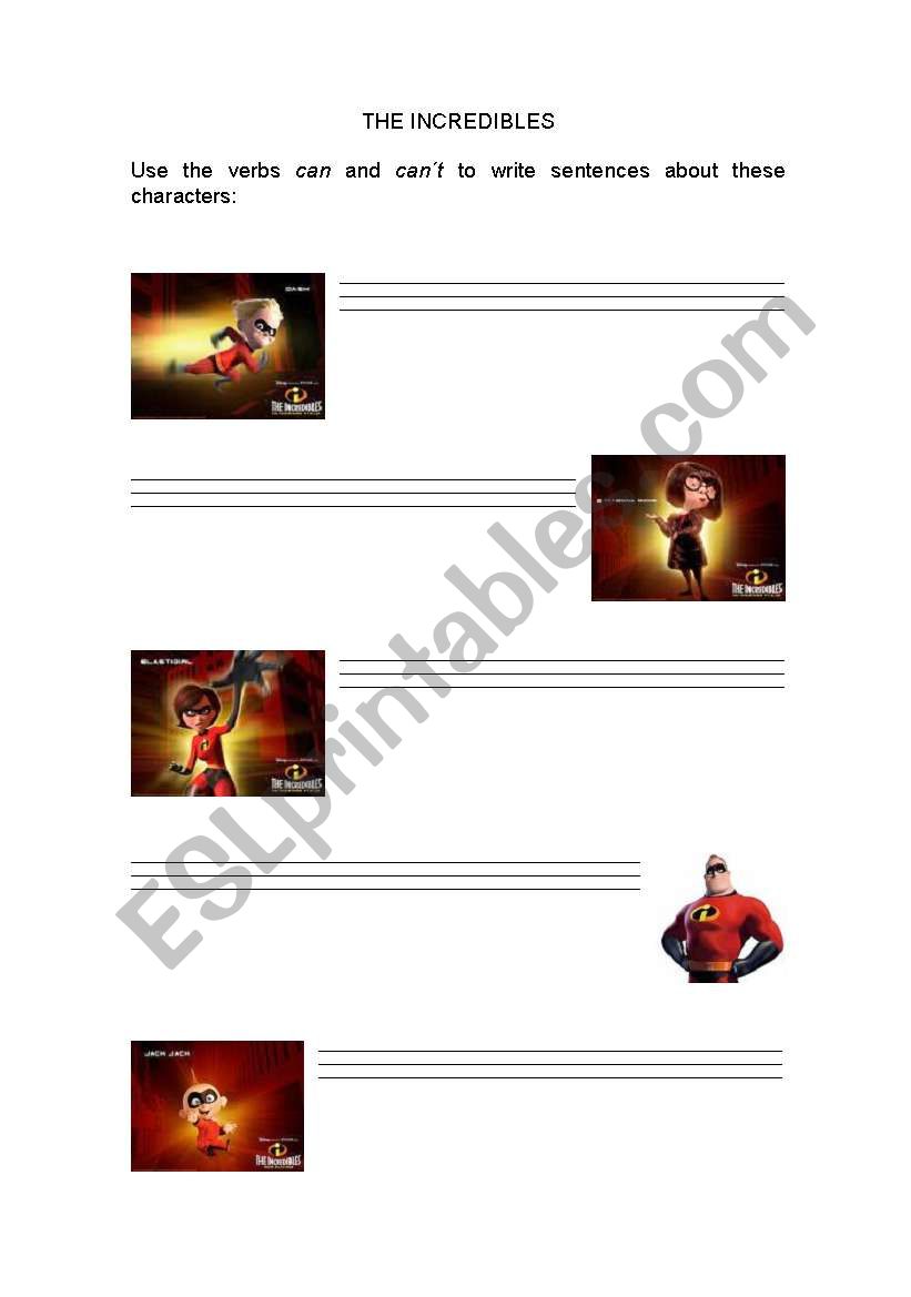 The incredibles worksheet