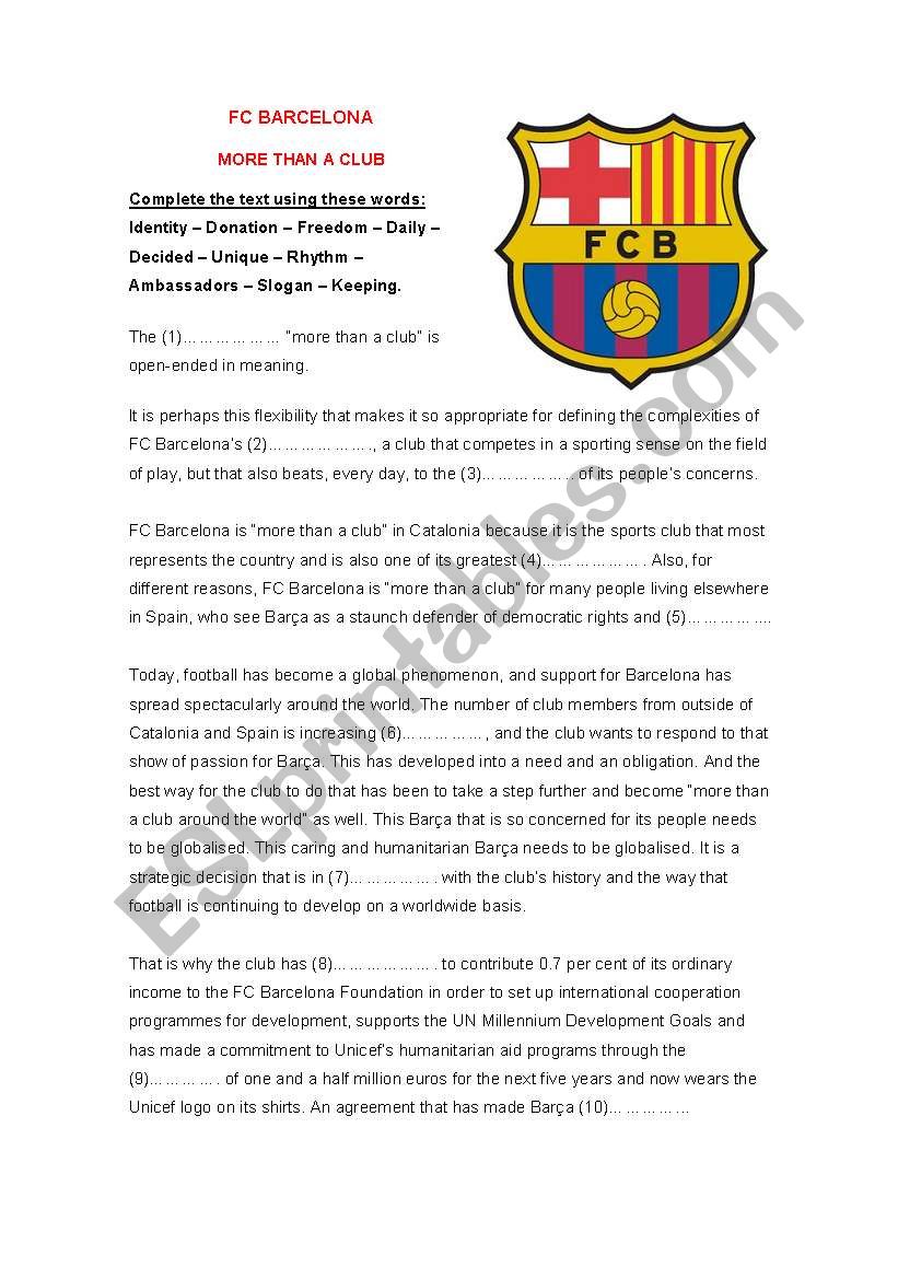 FC Barcelona - fill the gaps worksheet