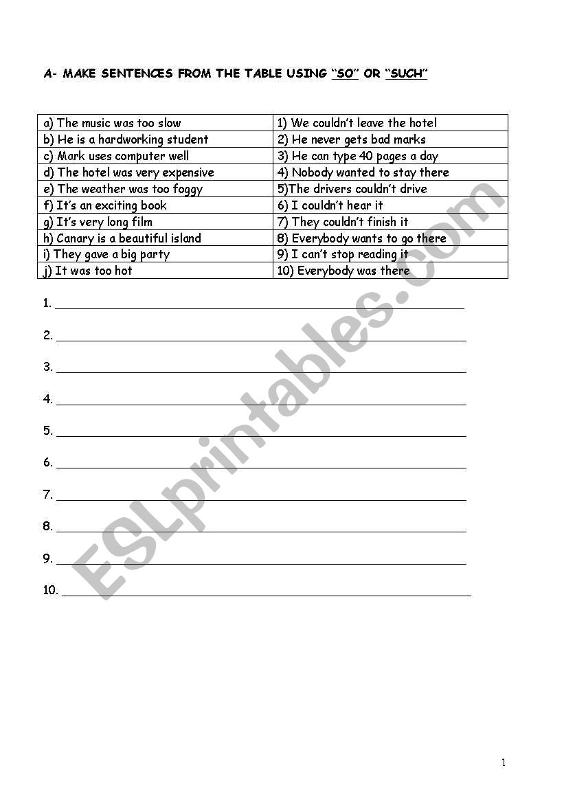 so-such result sentences worksheet