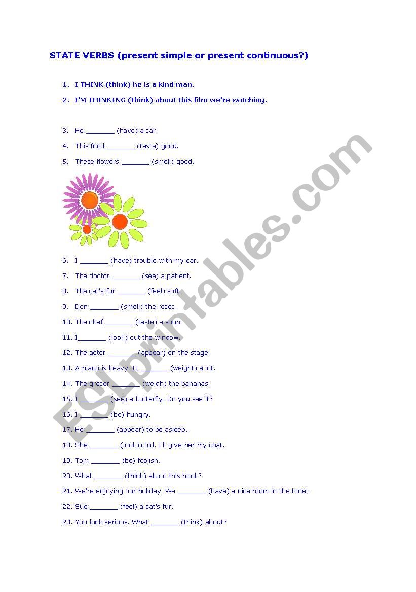 State Verbs worksheet