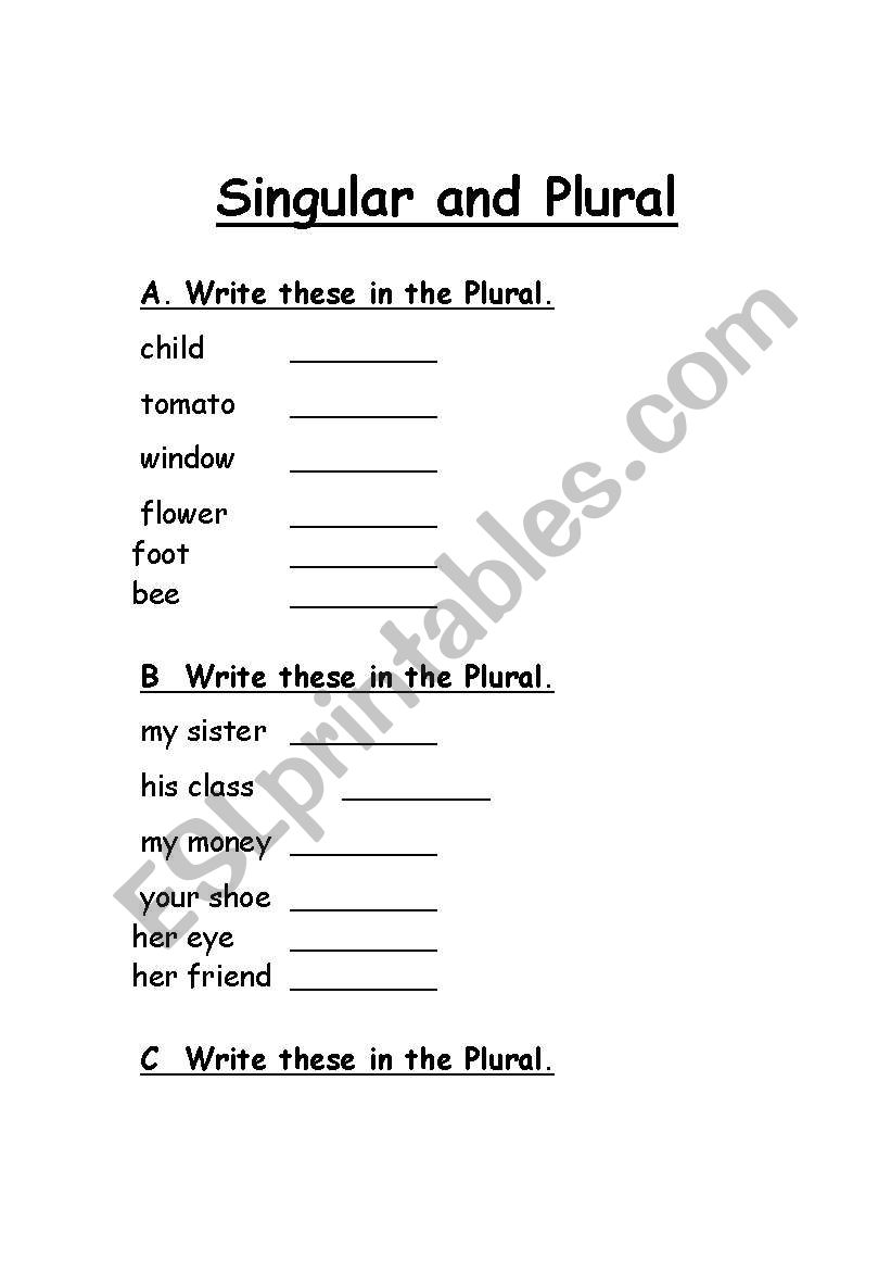 Singular and PLural worksheet
