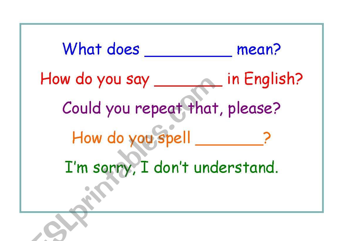Useful classroom phrases - Poster for the classroom wall