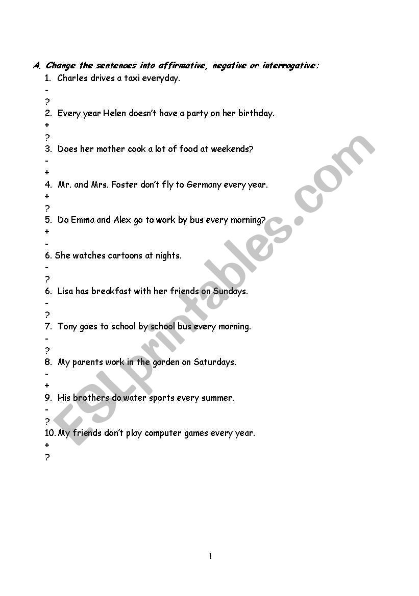 present simple worksheet
