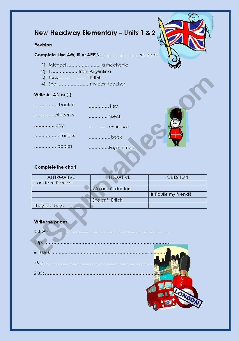 New Headway Elementary Units 1 & 2 Revision