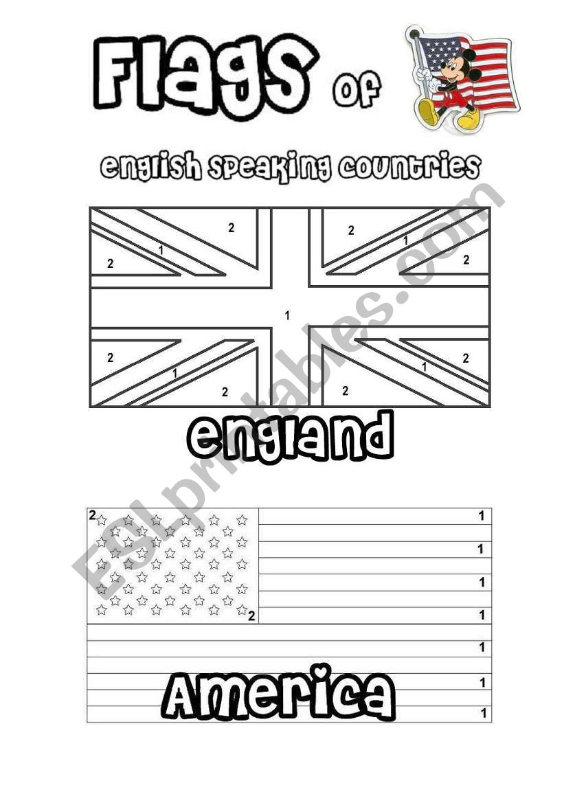 Flags of English speaking countries – colour by number. 