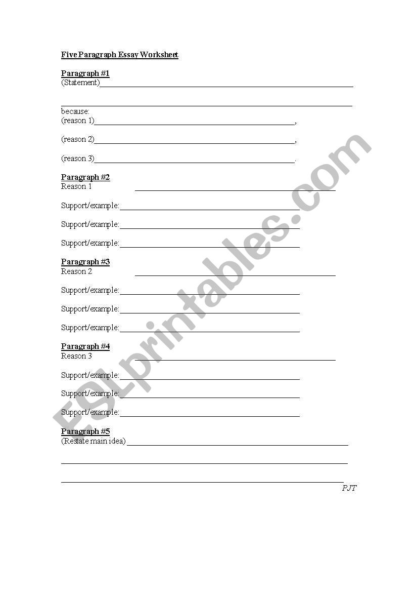 Write a 5 Paragraph Essay-worksheet