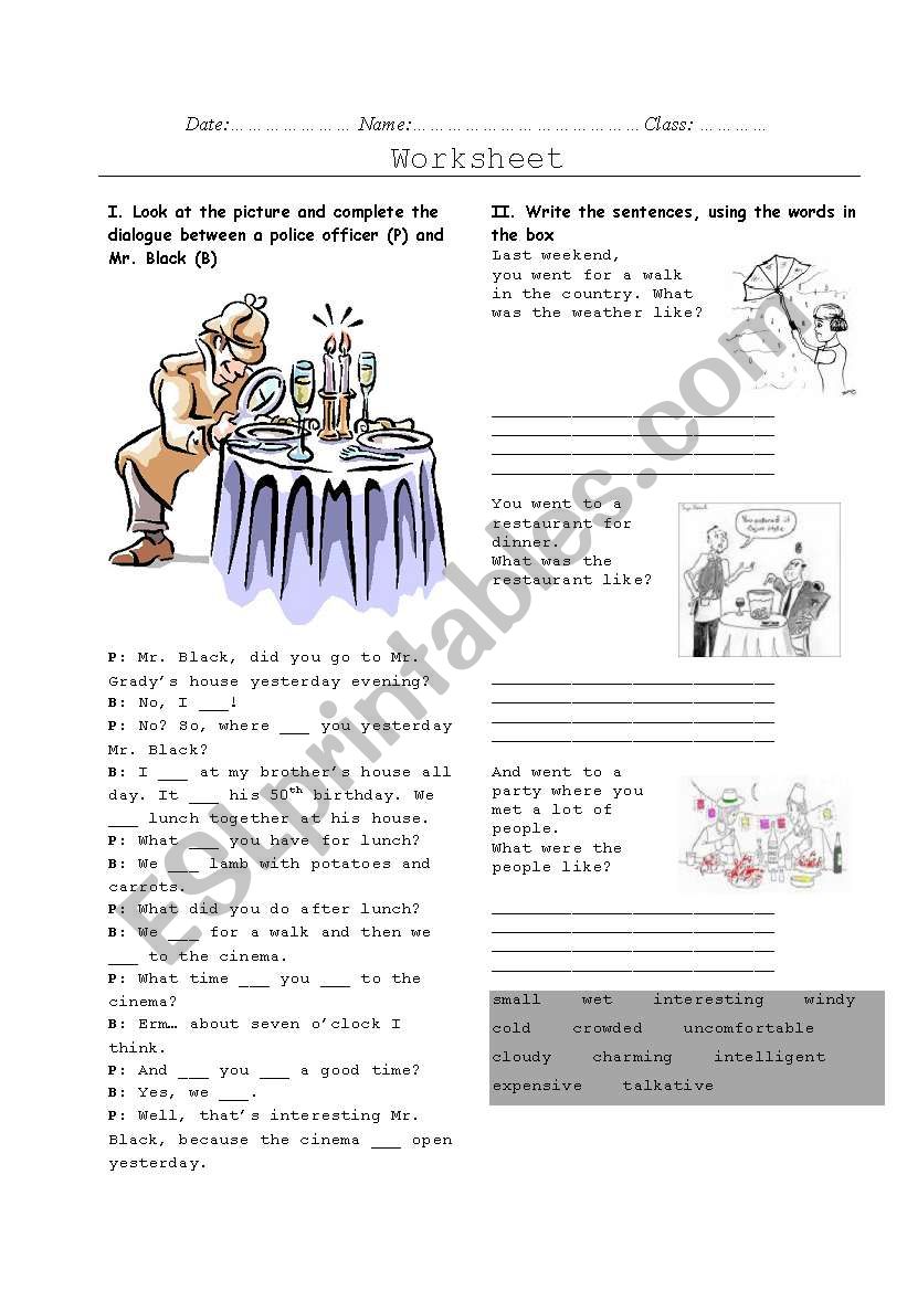 simple past with be, go, have worksheet