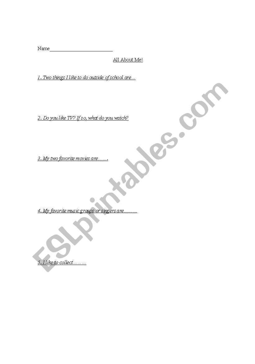 Interest Inventory worksheet