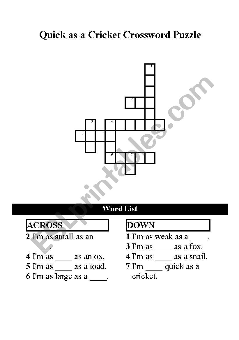 Quick as a Cricket Crossword Puzzle