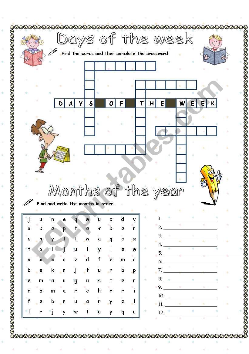 Days and months + answer key worksheet