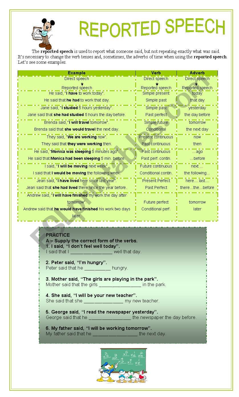 Reported Speech worksheet