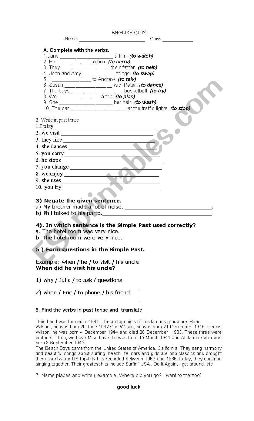 english quiz worksheet