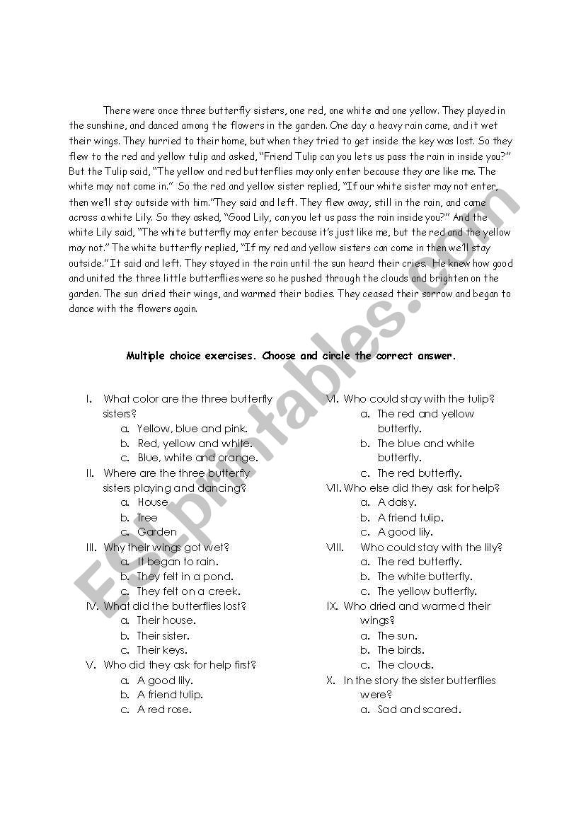 Three Little Butterflies  worksheet