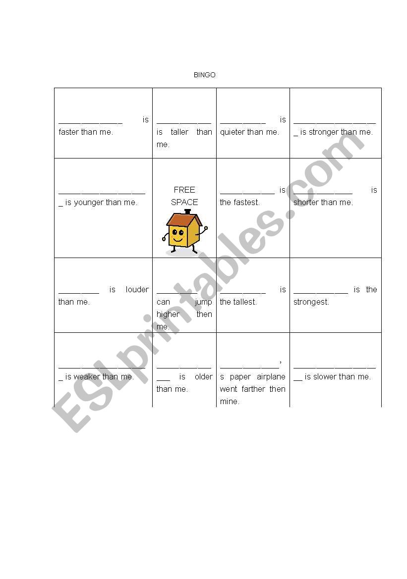 Comparison Bingo worksheet