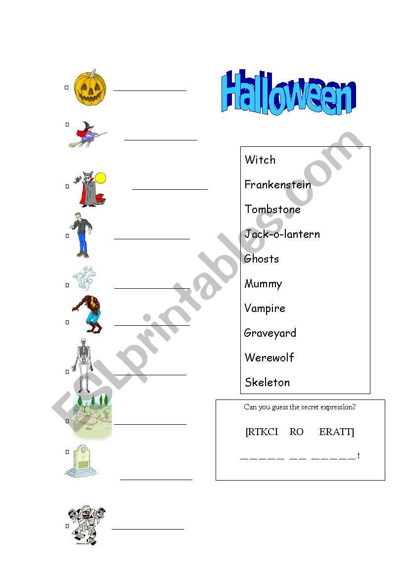 Halloween matching worksheet