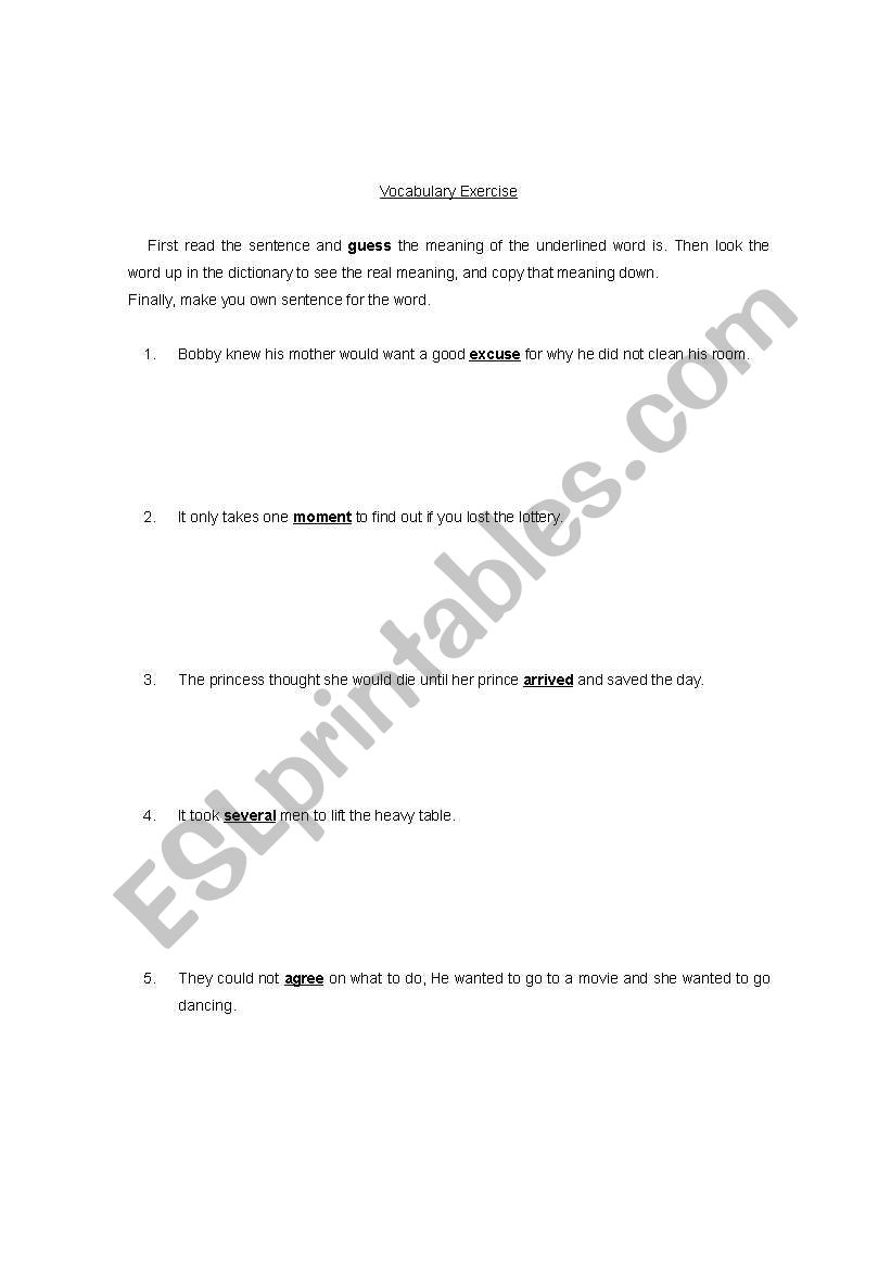 Vocabulary Exercise  worksheet