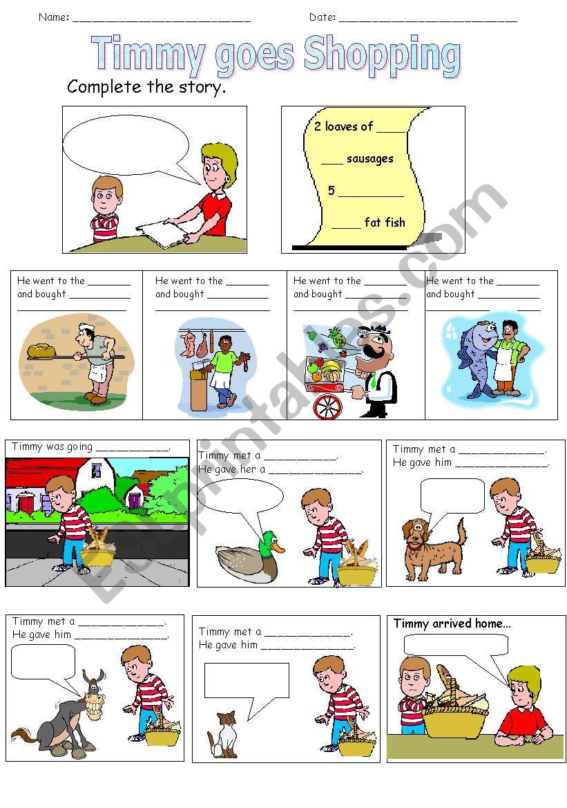 Timmy goes shopping worksheet