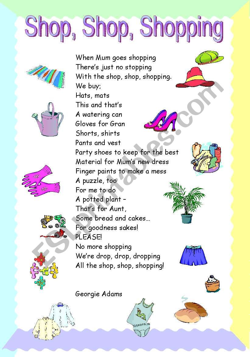 My mum write shopping. Shops стихотворение на английском. Одежда poem for Kids. Задания по английскому языку шоппинг. Worksheets for Kids clothes poems.