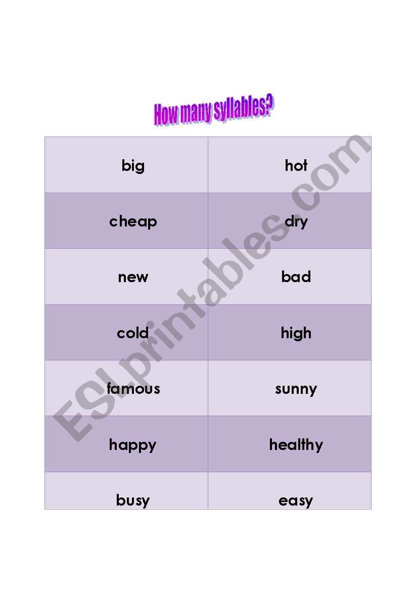 How many syllables? worksheet