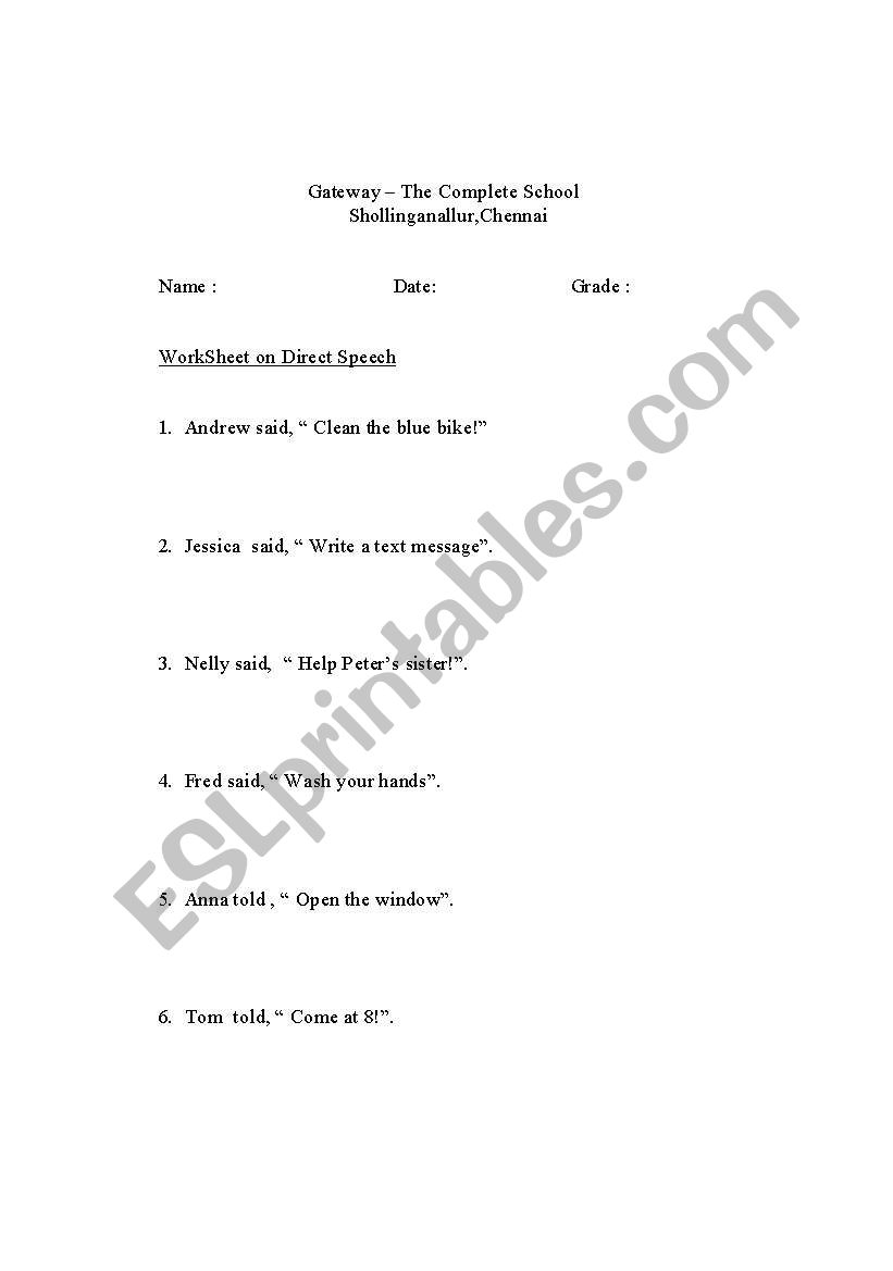 Direct speech to indirect speech