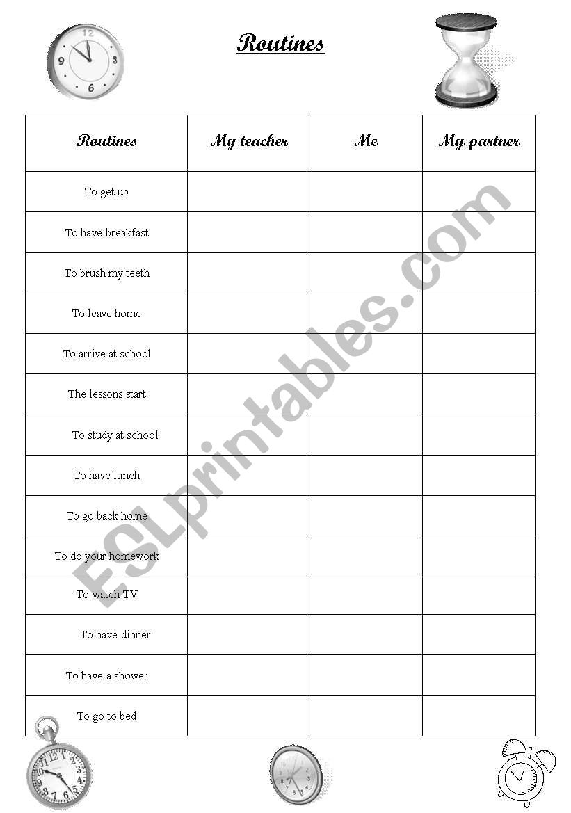 Routines worksheet