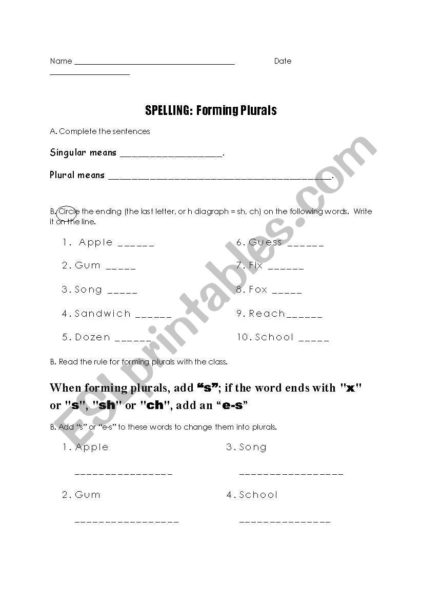 Introduction to rule for Forming Plurals (1-3 grade)