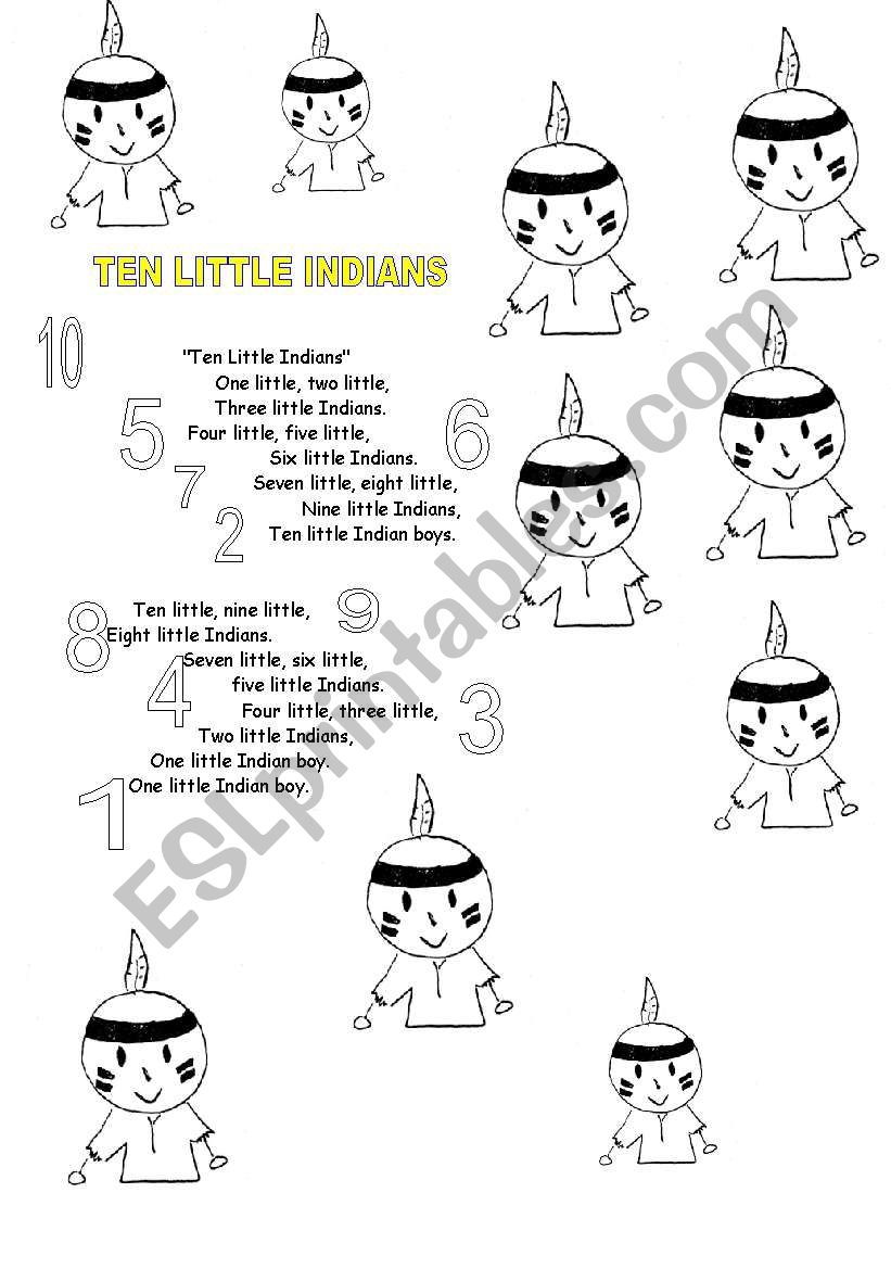 10 LITTLE INDIANS worksheet