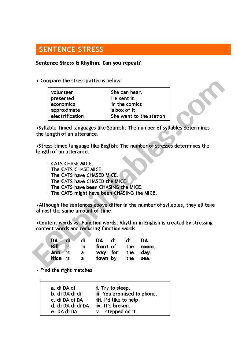 SENTENCE STRESS worksheet