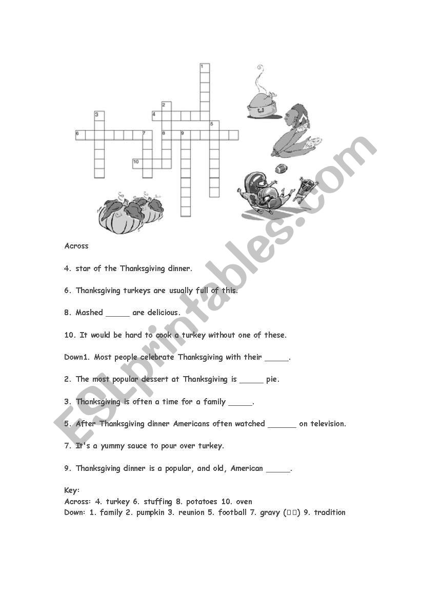 thanksgiving crossword worksheet