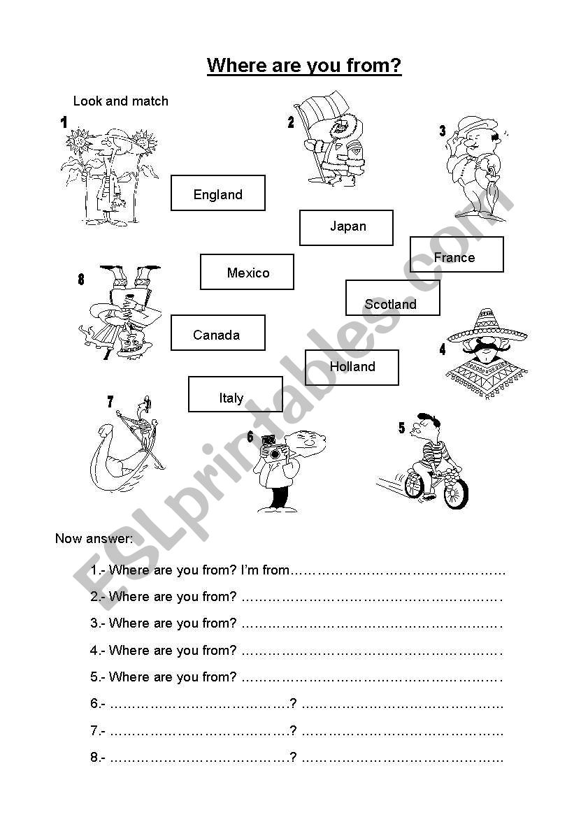 Where are you from? worksheet