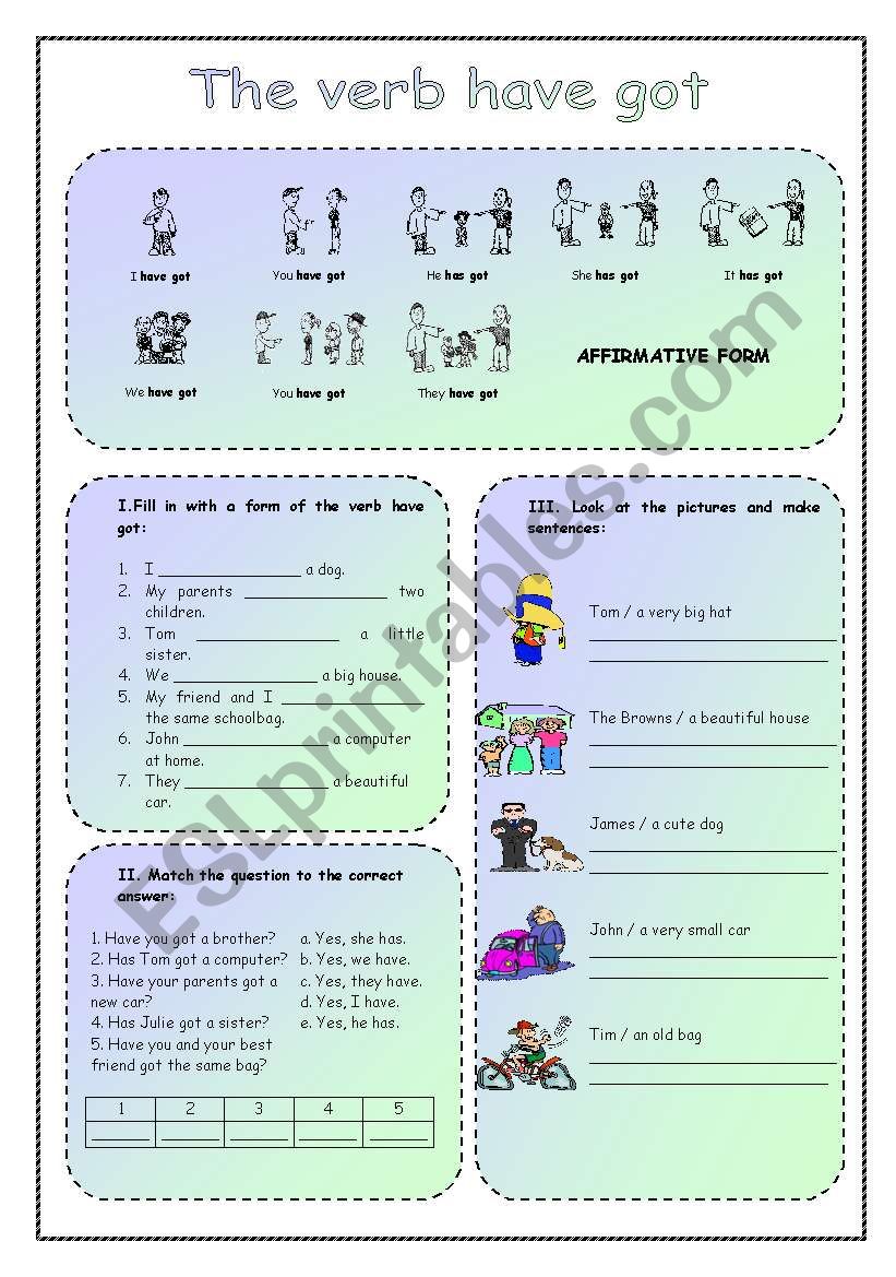 the verb have got worksheet