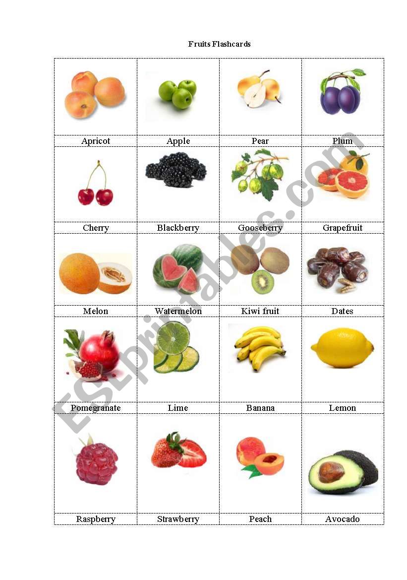 Fruit flashcard worksheet