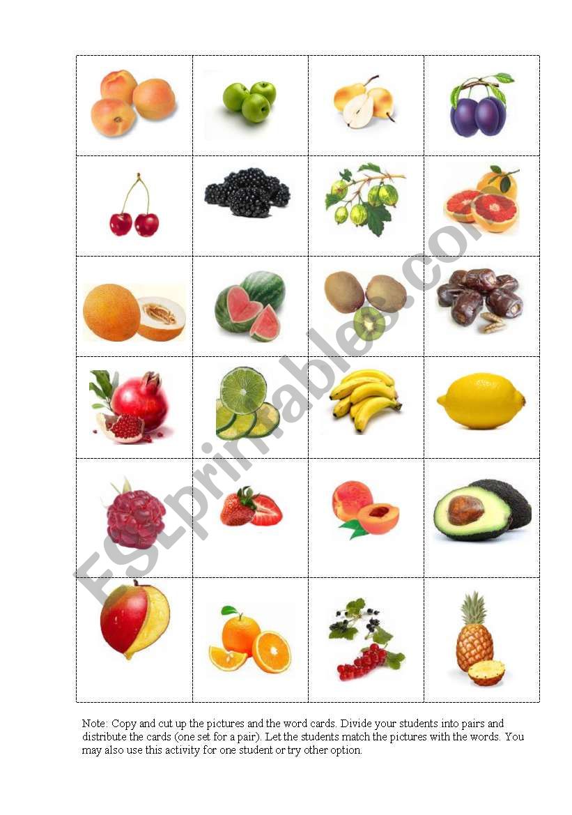 Matching game - Fruits worksheet