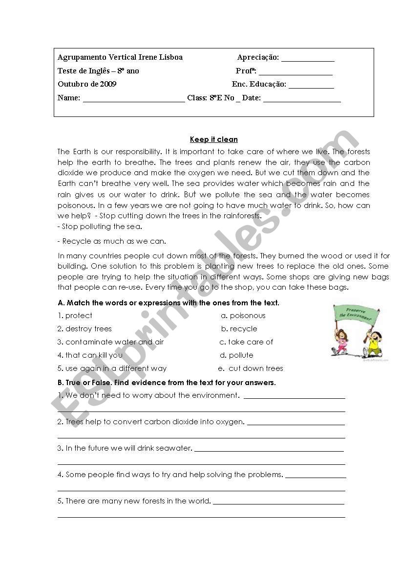 8th grade test worksheet