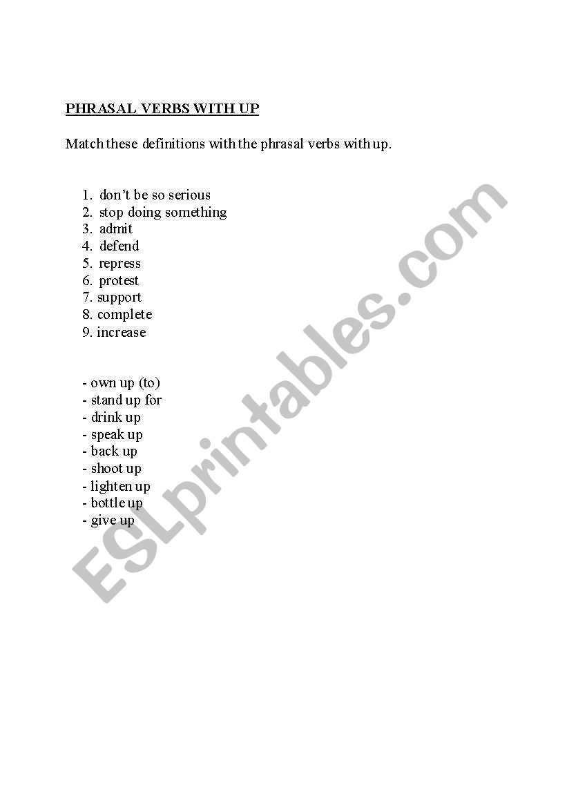 phrasal verbs with up worksheet