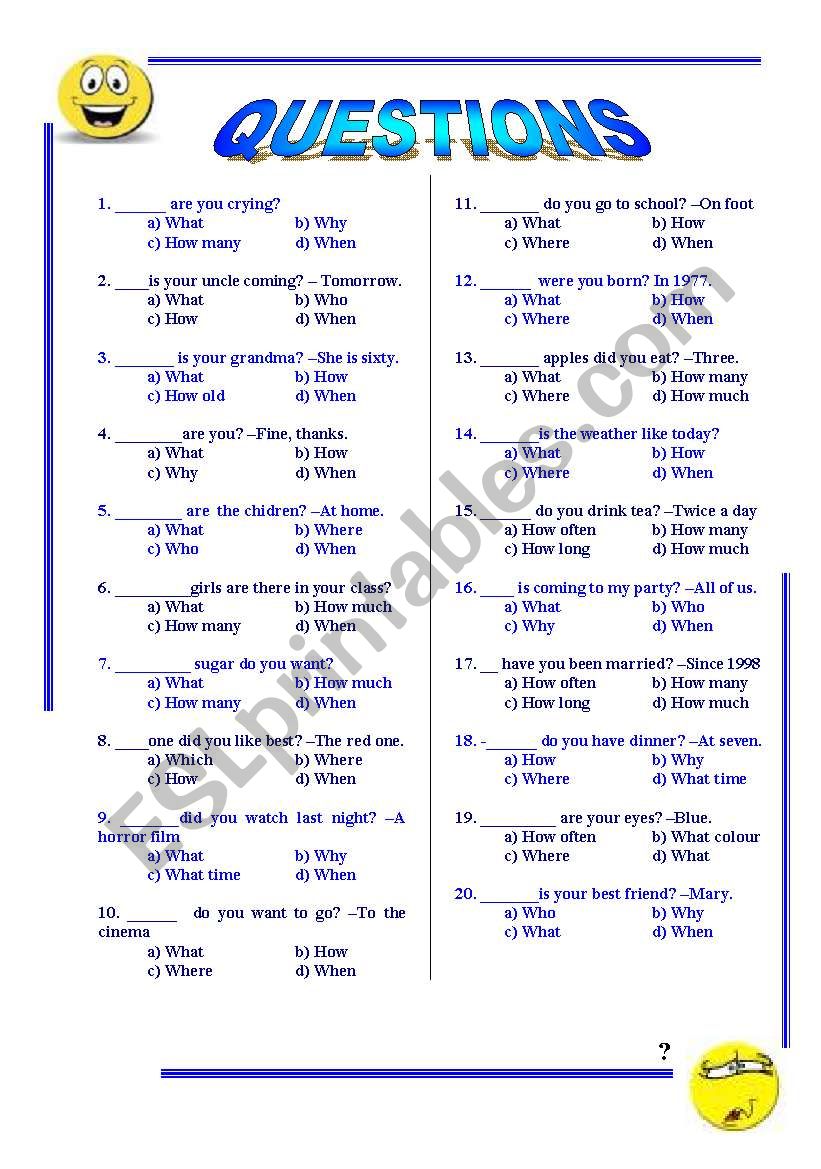 Questions worksheet