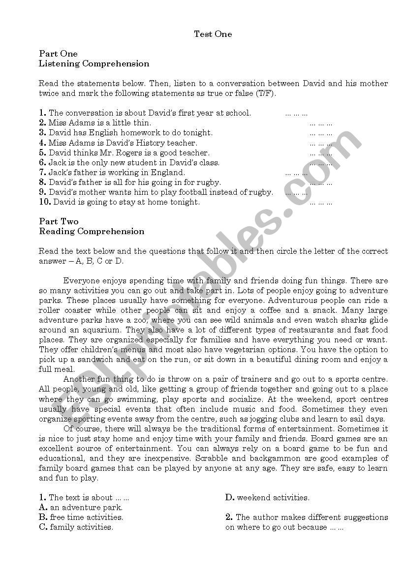 Test  worksheet