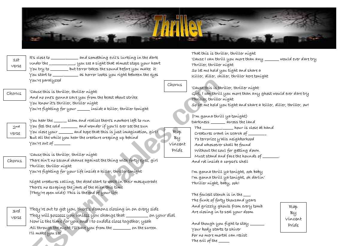 THRILLER  PART 1 worksheet
