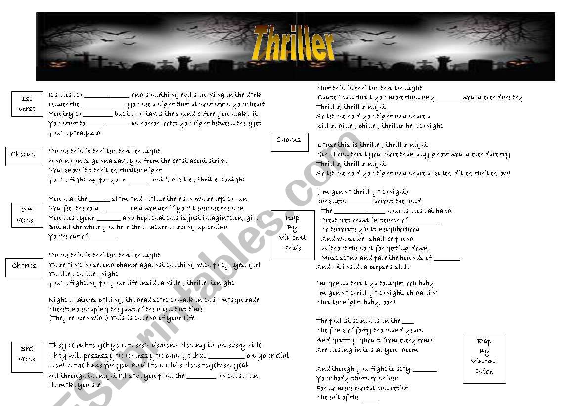 THRILLER  PART 1 worksheet