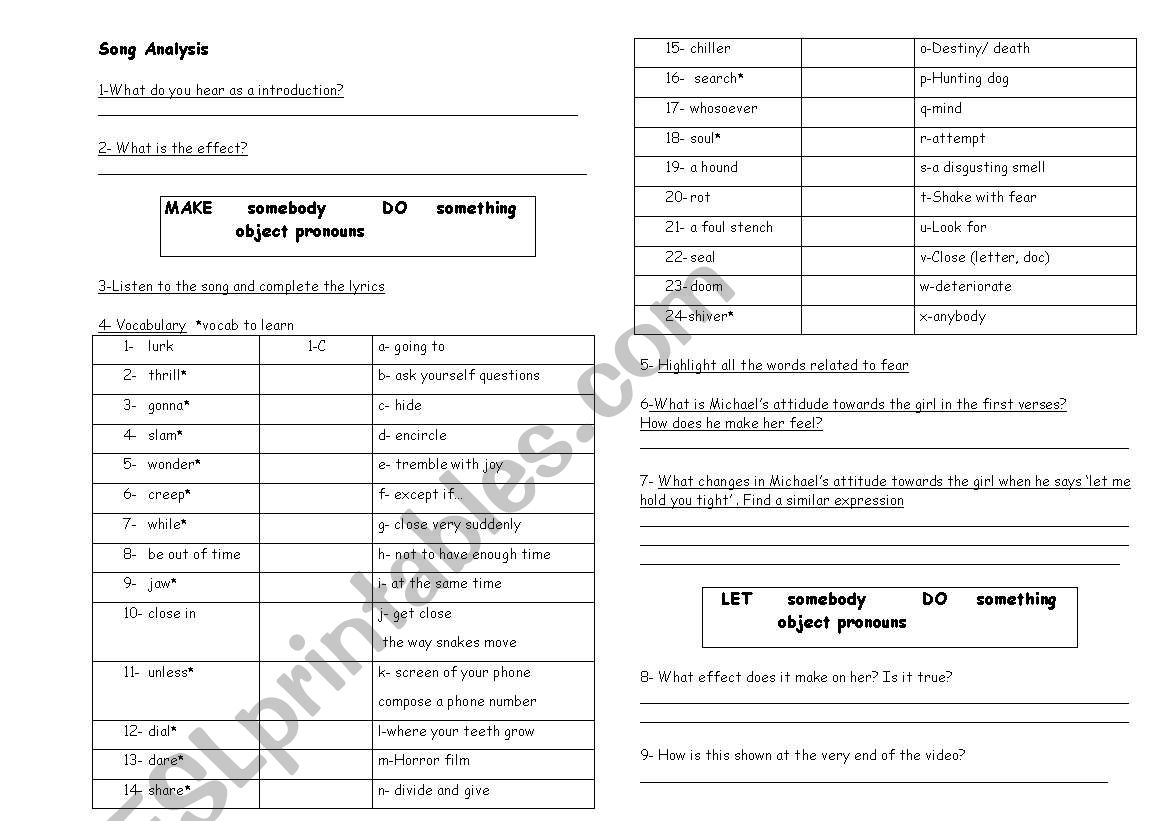 THRILLER       PART 3 worksheet